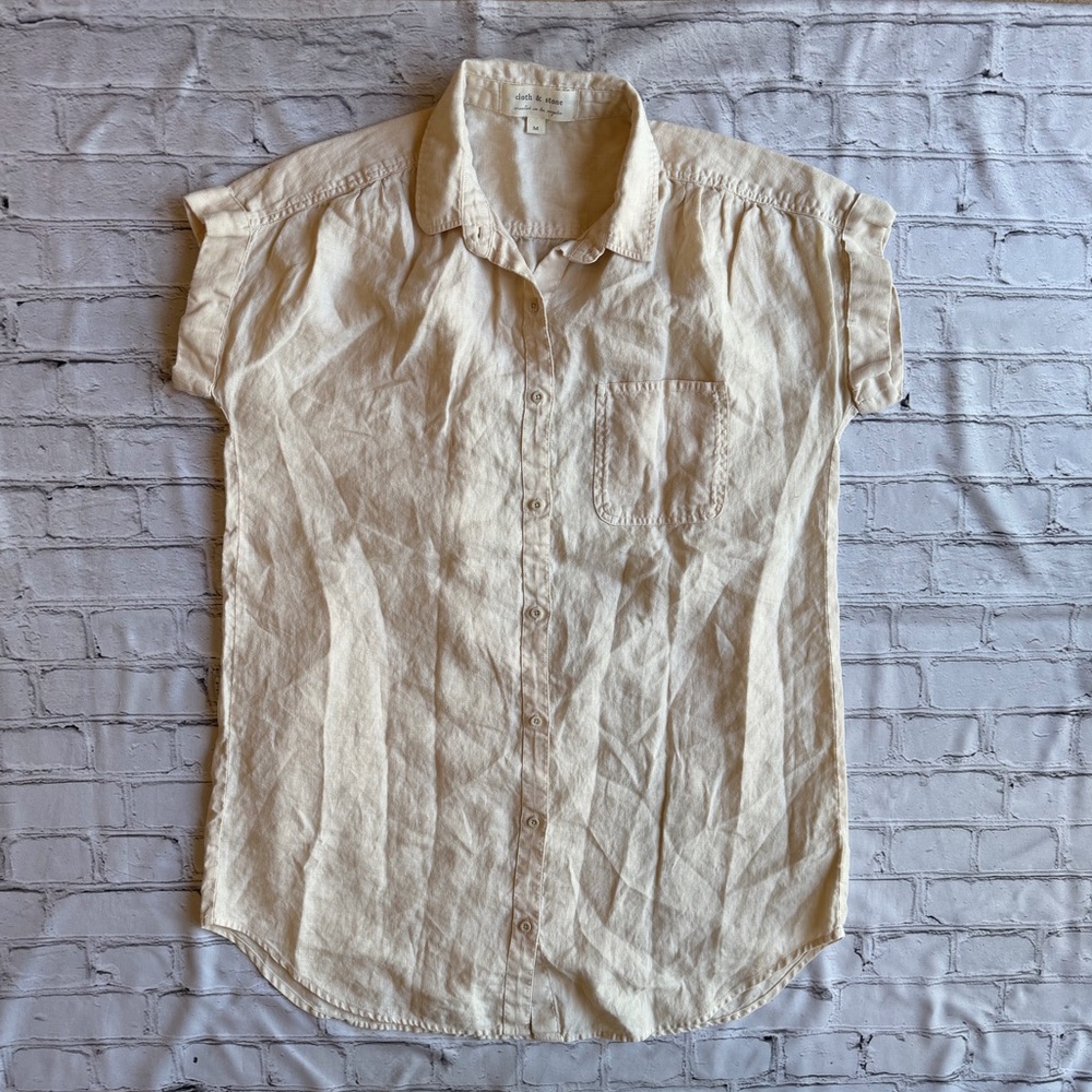 100% Linen Shirt Dress  Button Down Medium Cream Neural Quiet Luxury Beach